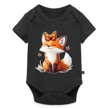 Fuchs und Schmetterling - Baby Premium Kurzarmbody - Schwarz - Vorne
