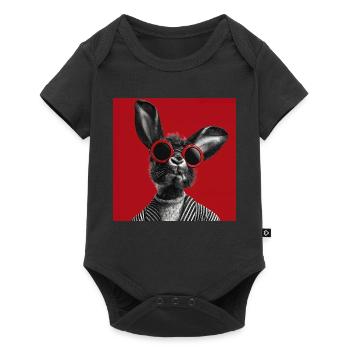 Lapin avec des lunettes de soleil sur fond rouge - Body à manches courtes Premium Bébé - noir - Devant