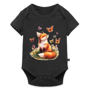 Fox with butterflies - Baby Premium short-sleeve bodysuit - black - Front