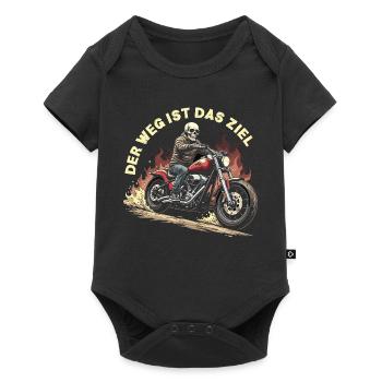 Totenkopf auf Motorrad mit Flammen - Baby Premium Kurzarmbody - Schwarz - Vorne