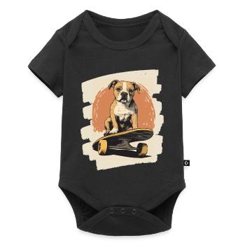 Chien bouledogue américain sur planche à roulettes - Body à manches courtes Premium Bébé - noir - Devant