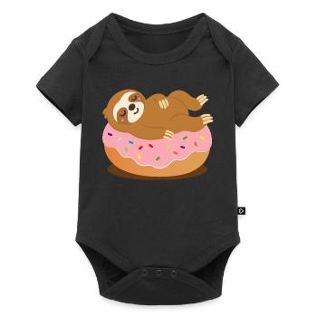 Sloth on donut–Cute and relaxed animal motif - Baby Premium short-sleeve bodysuit - black - Front