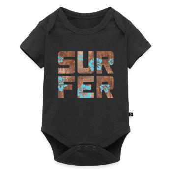 Surfer Hawai Hibiskus Blüte surfen Holz Muster - Baby Premium Kurzarmbody - Schwarz - Vorne
