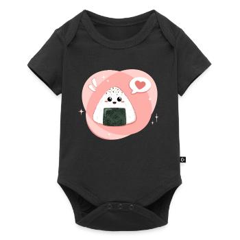 Onigiri kawaii en rose, rose avec cœur - Body à manches courtes Premium Bébé - noir - Devant