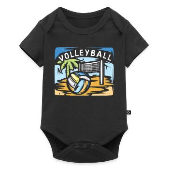 Volleyball illustration with beach volleyball palm tree - Baby Premium short-sleeve bodysuit - black - Front