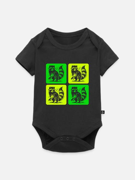 Stylischer Waschbär Retro Design - Baby Premium Kurzarmbody - Schwarz