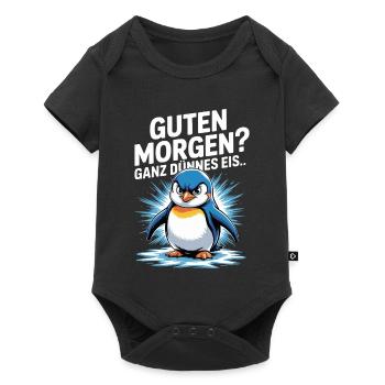Guten Morgen? Ganz dünnes Eis! Lustiger Pinguin - Baby Premium Kurzarmbody - Schwarz - Vorne