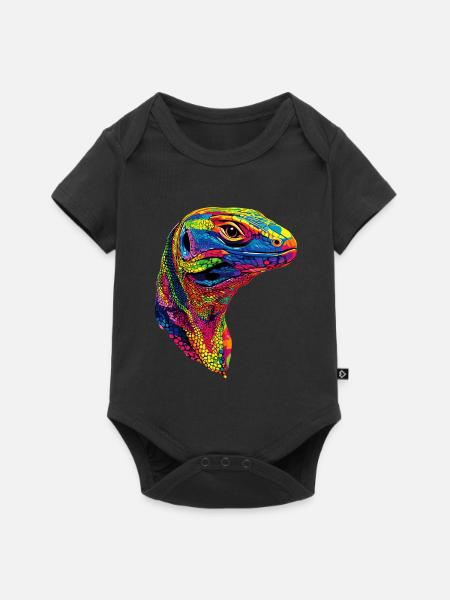 Waran Echse Reptil Komodowaran Bindenwaran Lizard - Baby Premium Kurzarmbody - Schwarz