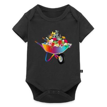 Colorful wheelbarrow with flowers - Baby Premium short-sleeve bodysuit - black - Front