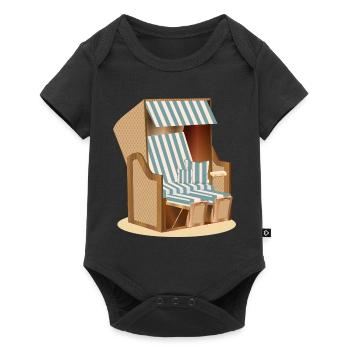 Blue and white nostalgia beach chair illustration - Baby Premium short-sleeve bodysuit - black - Front