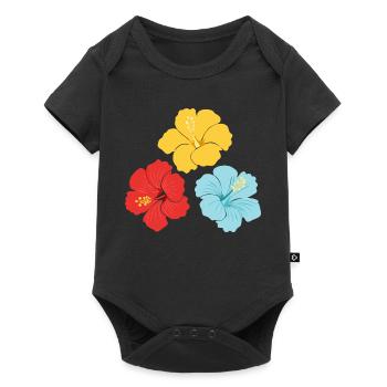 Hibiscus Trio – Bright colours with outlines - Baby Premium short-sleeve bodysuit - black - Front