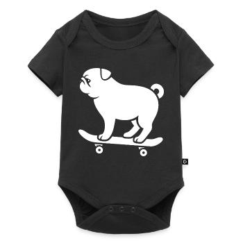 Minimalistischer Mops Skateboarder Katze - Baby Premium Kurzarmbody - Schwarz - Vorne