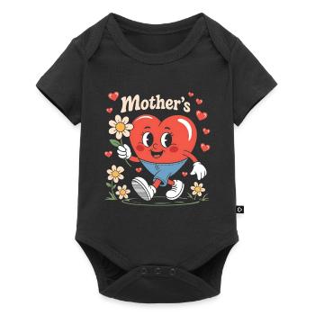 Fête des mères Coeur rétro avec fleurs - Body à manches courtes Premium Bébé - noir - Devant