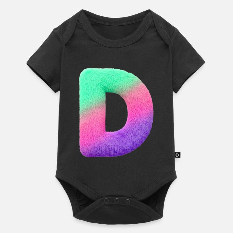 D - Lettre en aspect fourrure et dégradé de couleurs - Body à manches courtes Premium Bébé - noir