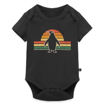 Retro Penguin with Sunset Background - Baby Premium short-sleeve bodysuit - black - Front