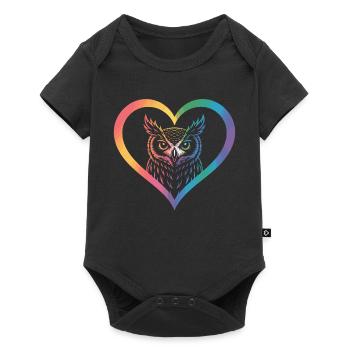 Rainbow Owl Heart Design - Baby Premium short-sleeve bodysuit - black - Front