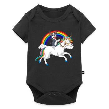 Chiot Boston terrier joueur et licorne arc-en-ciel - Body à manches courtes Premium Bébé - noir - Devant