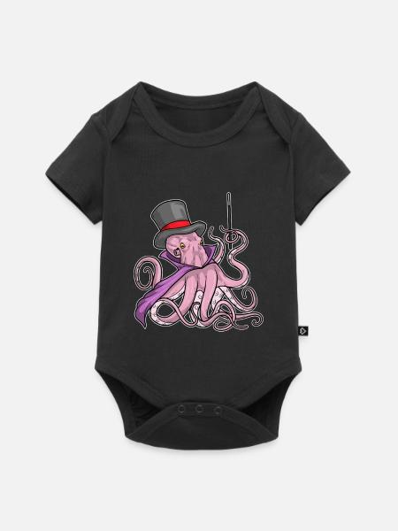 Krake Zauberer Zauberstab - Baby Premium Kurzarmbody - Schwarz