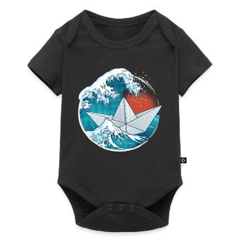 Paper boat in origami style - Baby Premium short-sleeve bodysuit - black - Front