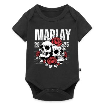 Crâne squelette avec des roses et un thème commémoratif - Body à manches courtes Premium Bébé - noir - Devant