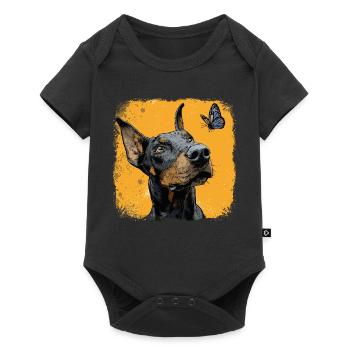 Funny Doberman and Butterfly on Orange - Baby Premium short-sleeve bodysuit - black - Front