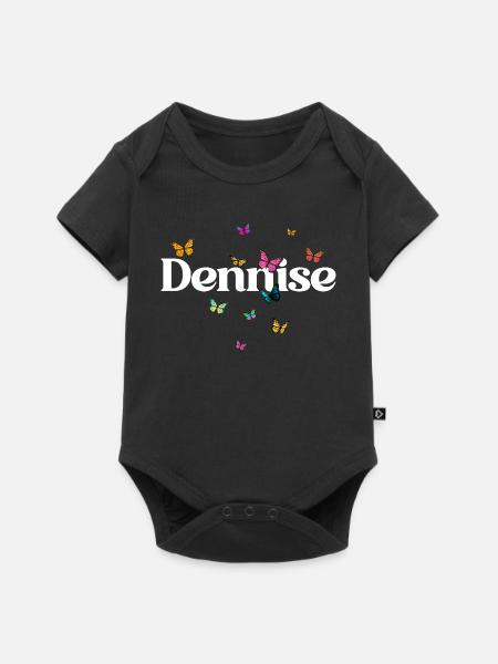 Schöner Mädchenname DENNISE mit Schmetterlingen - Baby Premium Kurzarmbody - Schwarz