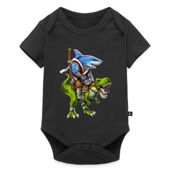 Hai-Samurai reitet auf T-Rex-Dinosaurier - Baby Premium Kurzarmbody - Schwarz - Vorne