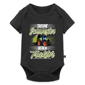 Tausche Schwester Gegen Traktor - Baby Premium Kurzarmbody - Schwarz - Vorne