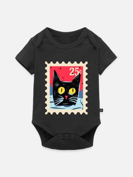Kunstvoller Katze als Briefmarke - Baby Premium Kurzarmbody - Schwarz
