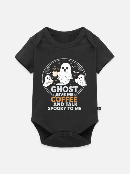 Spooky Ghost with Coffee and Chat Design - Premium kortærmet baby-body - sort