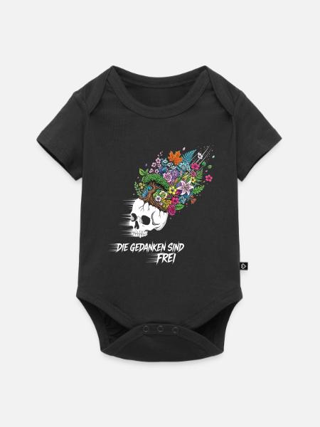 Freiheits Blumen Totenkopf - Baby Premium Kurzarmbody - Schwarz