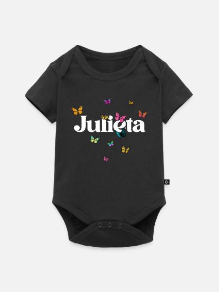 Schöner Mädchenname mit Schmetterlingen JULIETA - Baby Premium Kurzarmbody - Schwarz