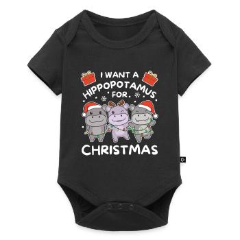 Ich will ein Flusspferd zu Weihnachten süße Hippos - Baby Premium Kurzarmbody - Schwarz - Vorne