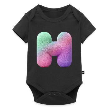 Lettre H en aspect fourrure pastel et dégradé de couleurs - Body à manches courtes Premium Bébé - noir - Devant