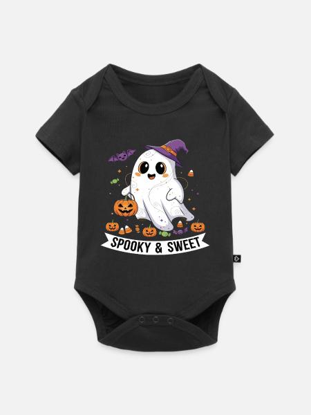 Niedlicher Halloween-Geist mit Kürbiskorb - Baby Premium Kurzarmbody - Schwarz