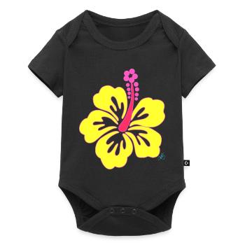 Yellow tropical Hibiscus flower - Baby Premium short-sleeve bodysuit - black - Front