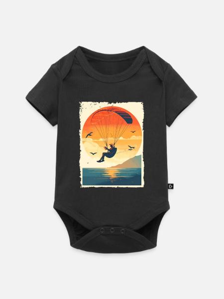Abendstimmung mit Paragleiter über Wasser - Baby Premium Kurzarmbody - Schwarz