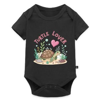 Pastel Flowered Turtle in Love - Baby Premium short-sleeve bodysuit - black - Front
