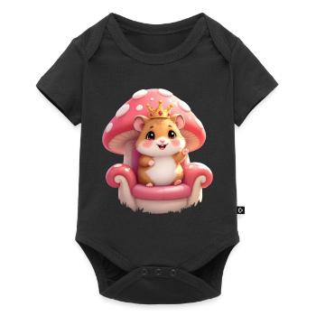 Süßer Hamster mit Krone auf Pilzthron - Baby Premium Kurzarmbody - Schwarz - Vorne