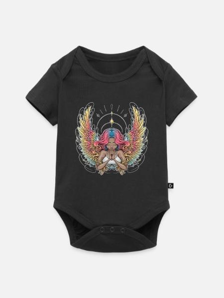 Illustration eines heiteren geflügelten Träumers - Baby Premium Kurzarmbody - Schwarz