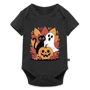 Geist Kürbis Katze Niedliches Halloween Herbst - Baby Premium Kurzarmbody - Schwarz - Vorne