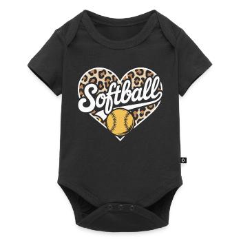 Leopard Muster Softball Herz Design - Baby Premium Kurzarmbody - Schwarz - Vorne