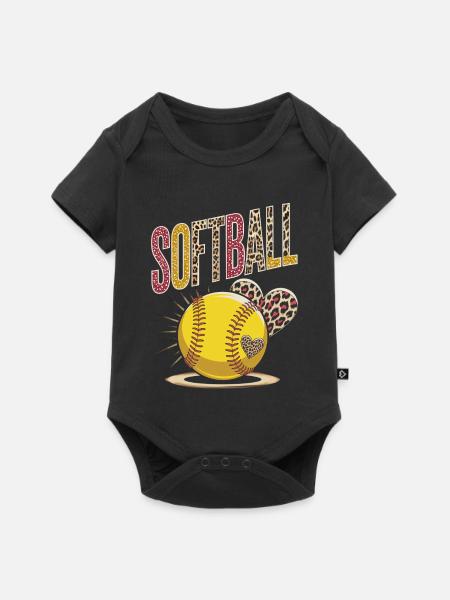 Leopard Print Softball Design - Baby Premium Kurzarmbody - Schwarz