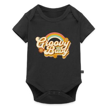 Retro flower design with rainbow - Baby Premium short-sleeve bodysuit - black - Front