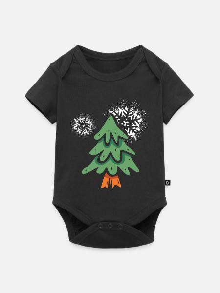 Weihnachtsbaum mit Schneeflocken - Baby Premium Kurzarmbody - Schwarz