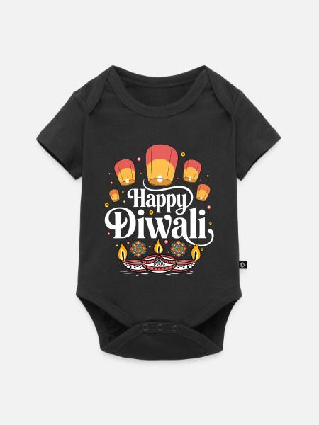 Happy Diwali Lampen Design - Baby Premium Kurzarmbody - Schwarz
