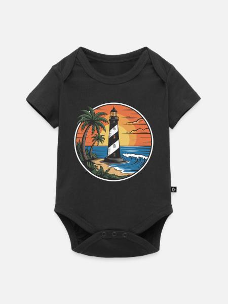 Leuchtturm und Sonnenuntergang - Baby Premium Kurzarmbody - Schwarz