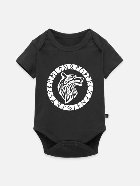 Wikinger-Emblem des weißen Wolfes - Baby Premium Kurzarmbody - Schwarz