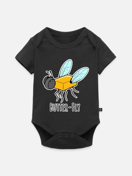Butter-Fly - Butter Fliege Flachwitz - Baby Premium Kurzarmbody - Schwarz
