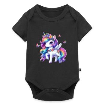 Ailes de licorne fleur arc-en-ciel - Body à manches courtes Premium Bébé - noir - Devant